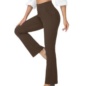 High Waisted Dress Pants for Women Bootcut Elastic Waist Brown Work S Slacks